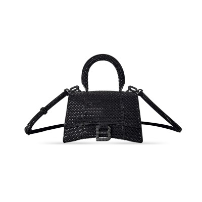 BALENCIAGA WOMEN'S HOURGLASS HANDBAG XS  WITH RHINESTONES BLACK 5928331S4CY8210 (18.8*13*7.9cm)